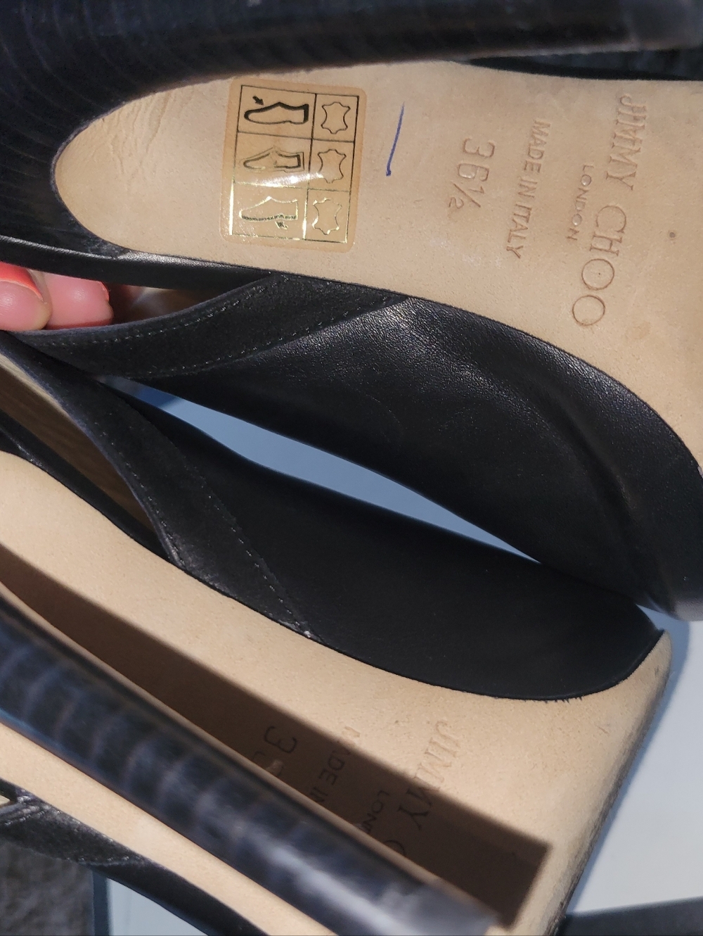 Jimmy Choo Peep Toe Leather Stiletto Black Zip Sandal Sling Backs 36.5 6.5 - Picture 6 of 9